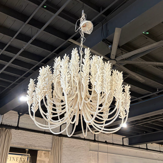 Kaia Chandelier, Ivory, Layers of Coconut Shells, 39"Dia x 35"H Plus 36"Chain