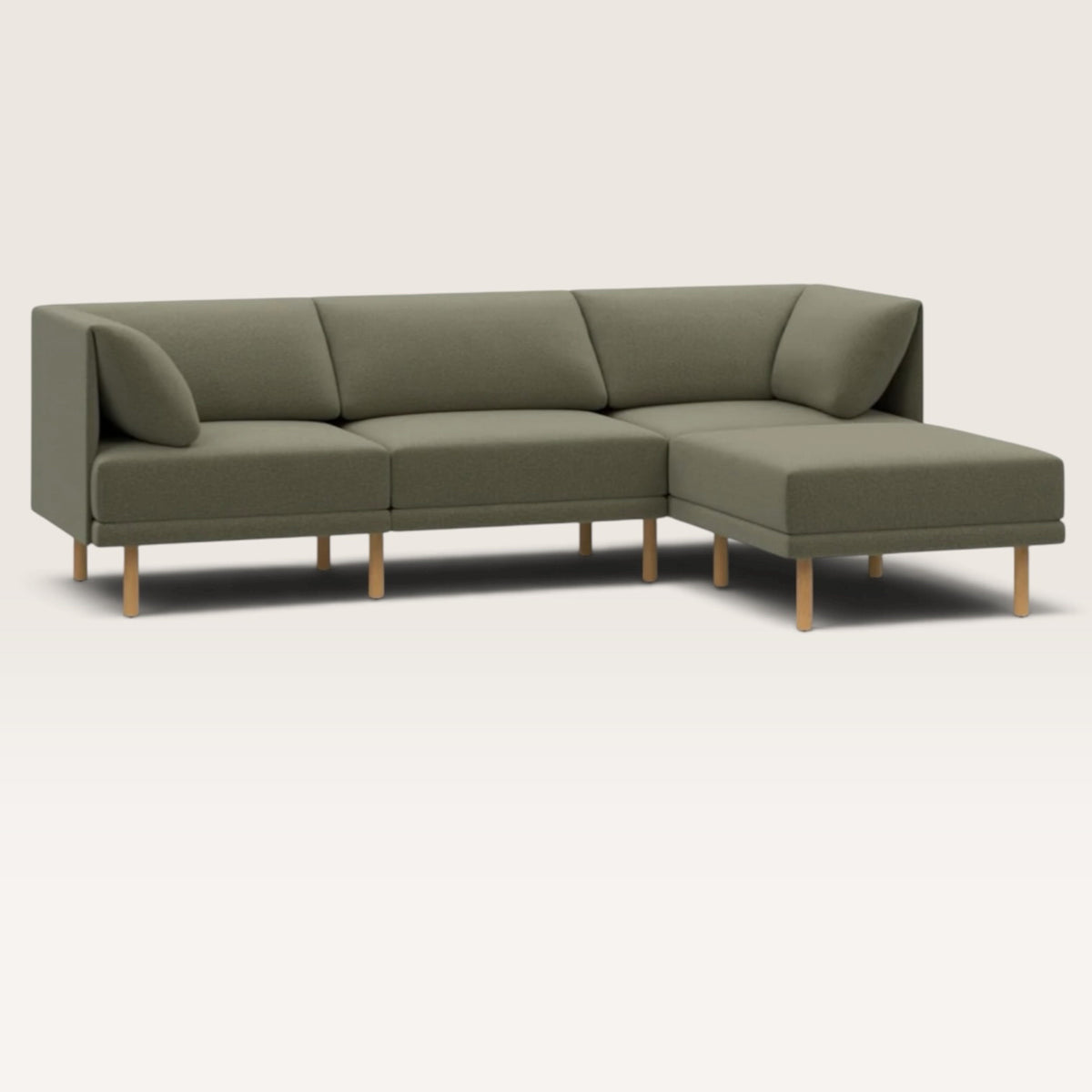 Range 4-Piece Sectional Lounger, Moss Green, Walnut