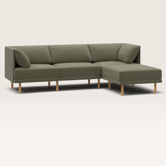 Range 4-Piece Sectional Lounger, Moss Green, Walnut