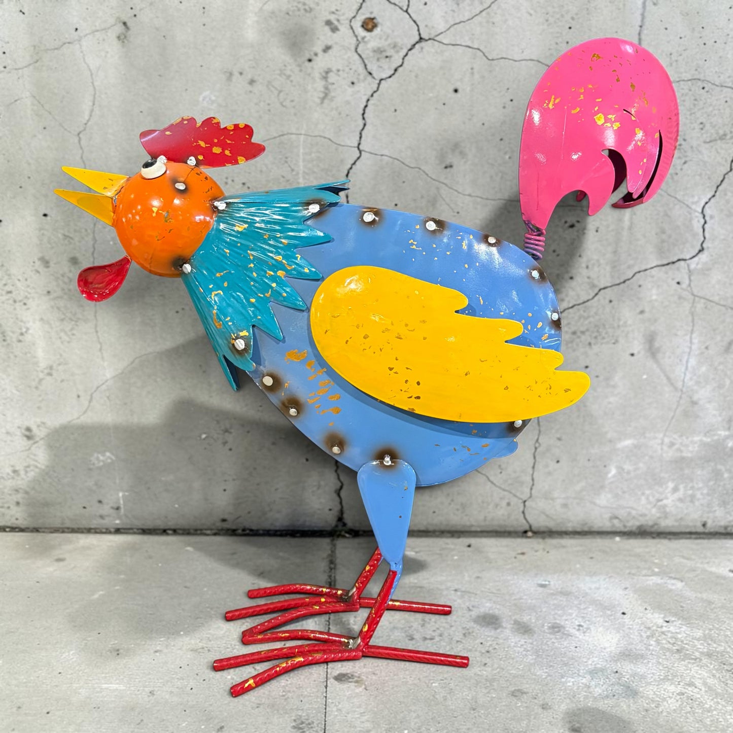 Metal Rooster Planter, 18"H x 16"W x 5"D