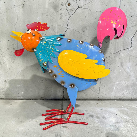 Metal Rooster Planter, 18"H x 16"W x 5"D