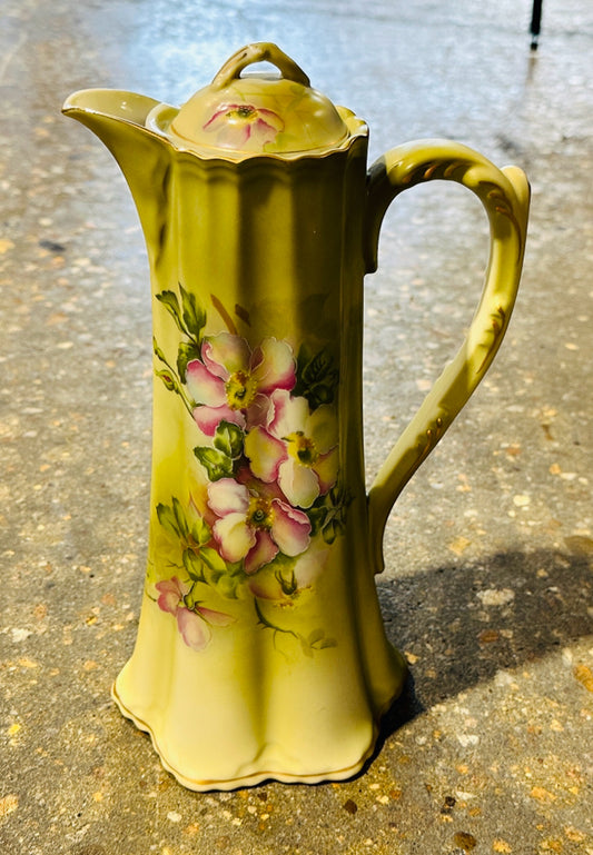 Vintage Nippon chocolate pot, handpainted, 6.5"W x 4.5"D x 11"H