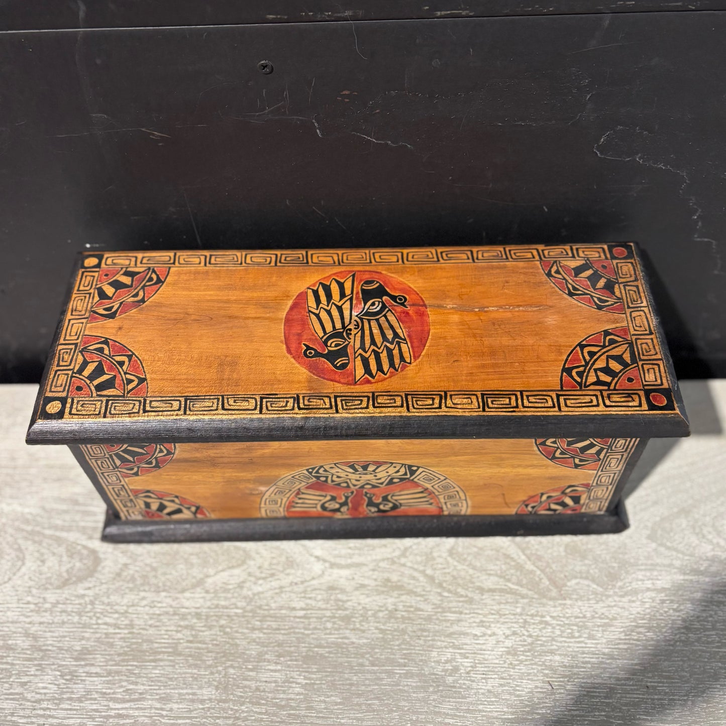 Painted Folk Art Wooden Box 18.5" L x 7" W x 7" H