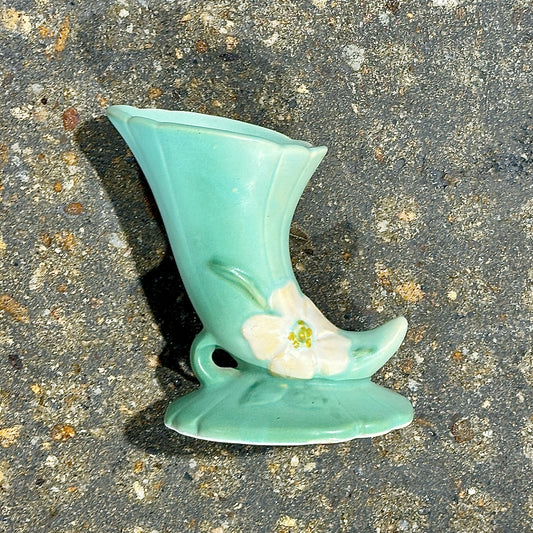 Weller Pottery Dogwood Horn Vase, Green, 5.5" L x 3.5 W x 6" H