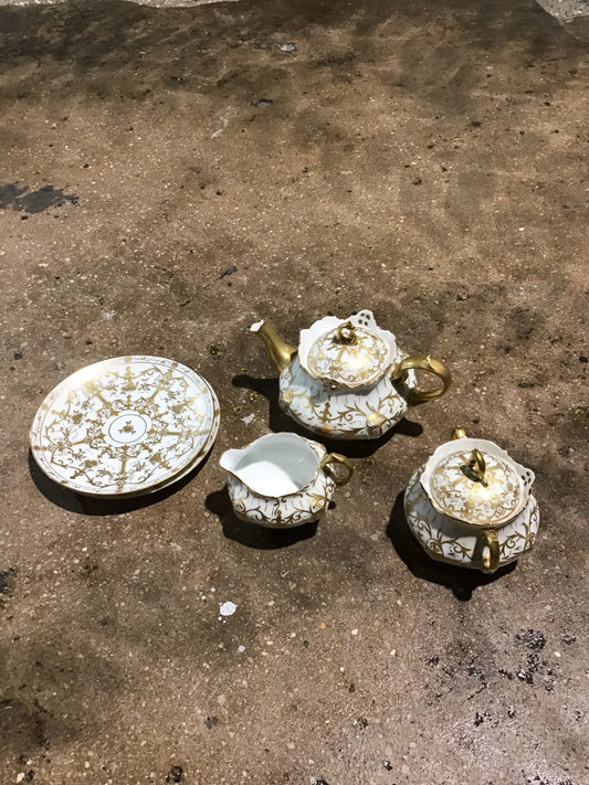 RC Moliere Handpainted Teapot, Sugar / Creamer and Two Plates