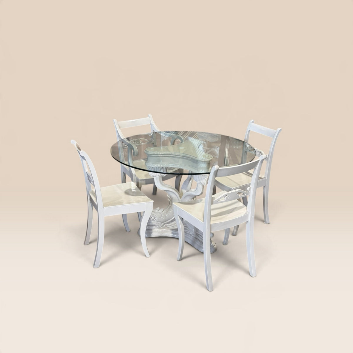 VTG Hollywood Rengency "Grotto" 5 Piece Dining Set, Cream, 42"Dia x 29"H