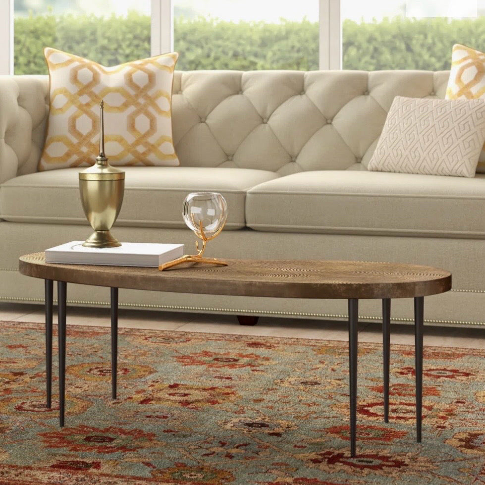 Sloan Coffee Table,  Wood & Brass, 44"W x 17"D x 16"H