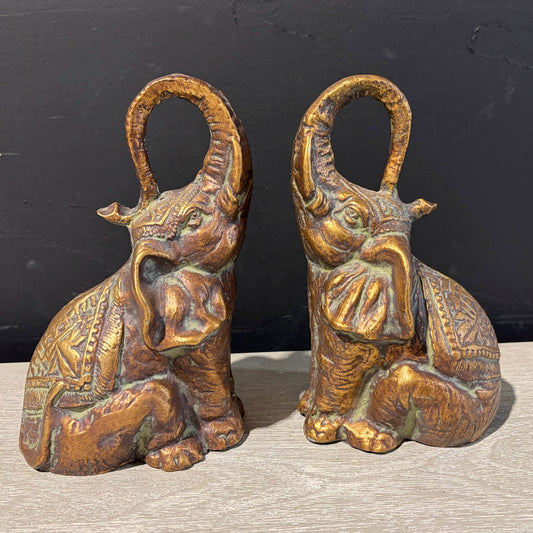 Vintage Pair of  Bronze Elephant Bookends, 8.5"H x 5.5"W x 3.5"D