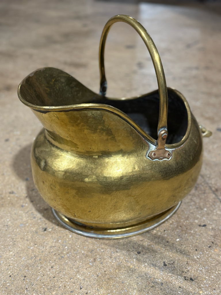 Antique brass & copper coal scuttle, handhammered, 15"L x 11"W x 13"H