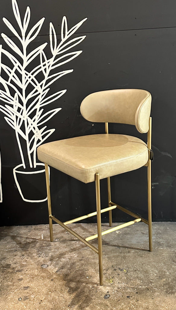 Hollis Counter Stool, leather/brushed gold finish,21.5" W x 21.5" D x 36" H