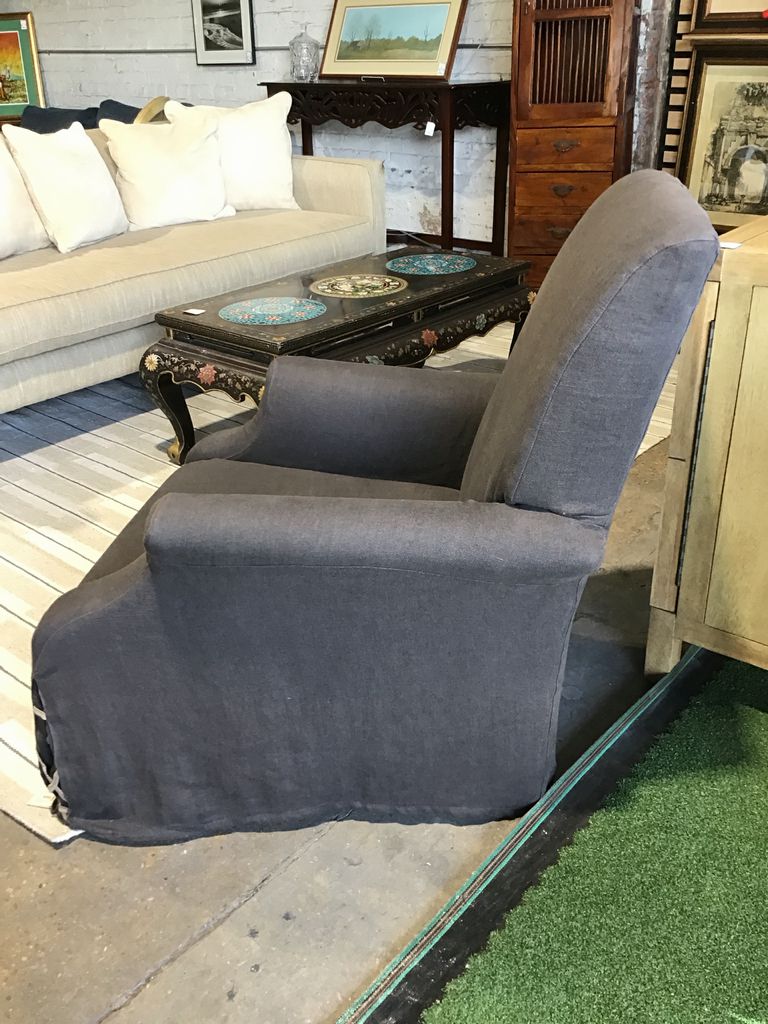 Raphael swivel, dk grey Belgian linen, iron base