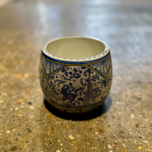 Coimbra Ceramics Limited Edition Pot, Blue / White / Yellow, 6" Dia x 4.5" H