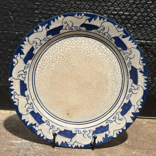 Vintage Dedham Pottery Polar Bear Plate, 10"Dia x 1"D