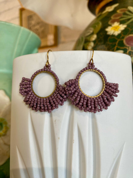 Loop Fringe Earrings, Fig, Carrie Price Wearable Art