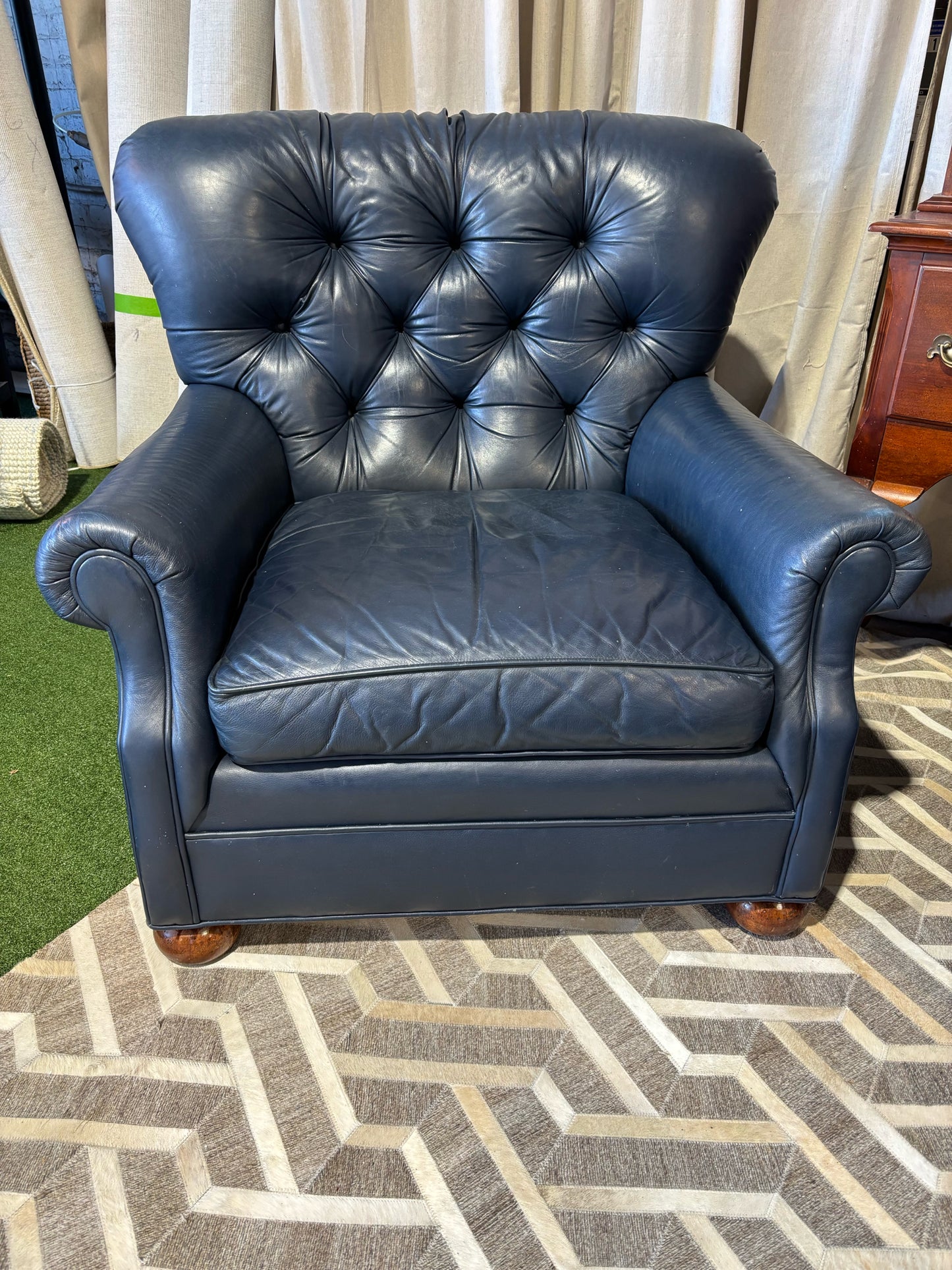 Navy Leather Writer's Chair 40" W x 36" D x 38" H