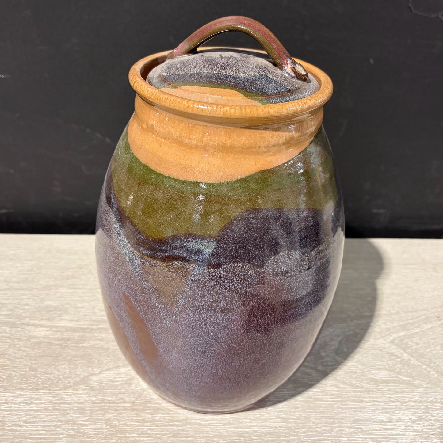 Hand Crafted Stoneware Canister w/Lid,  6.5"Dia x 10"H