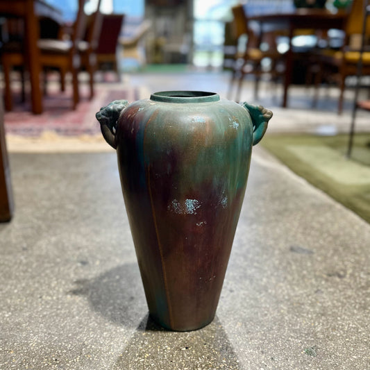 Large Teal & Plum Ceramic Raku Vase, 11" L x 9" W x 16.5" H