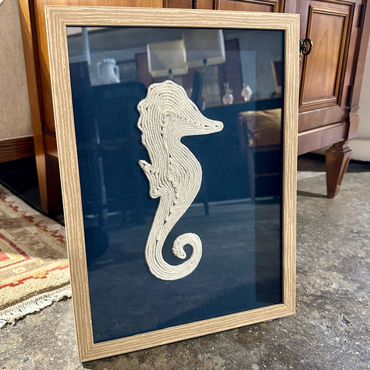 Framed Seahorse Rope Art, Navy & White, 16" L x 12" W x 1" D