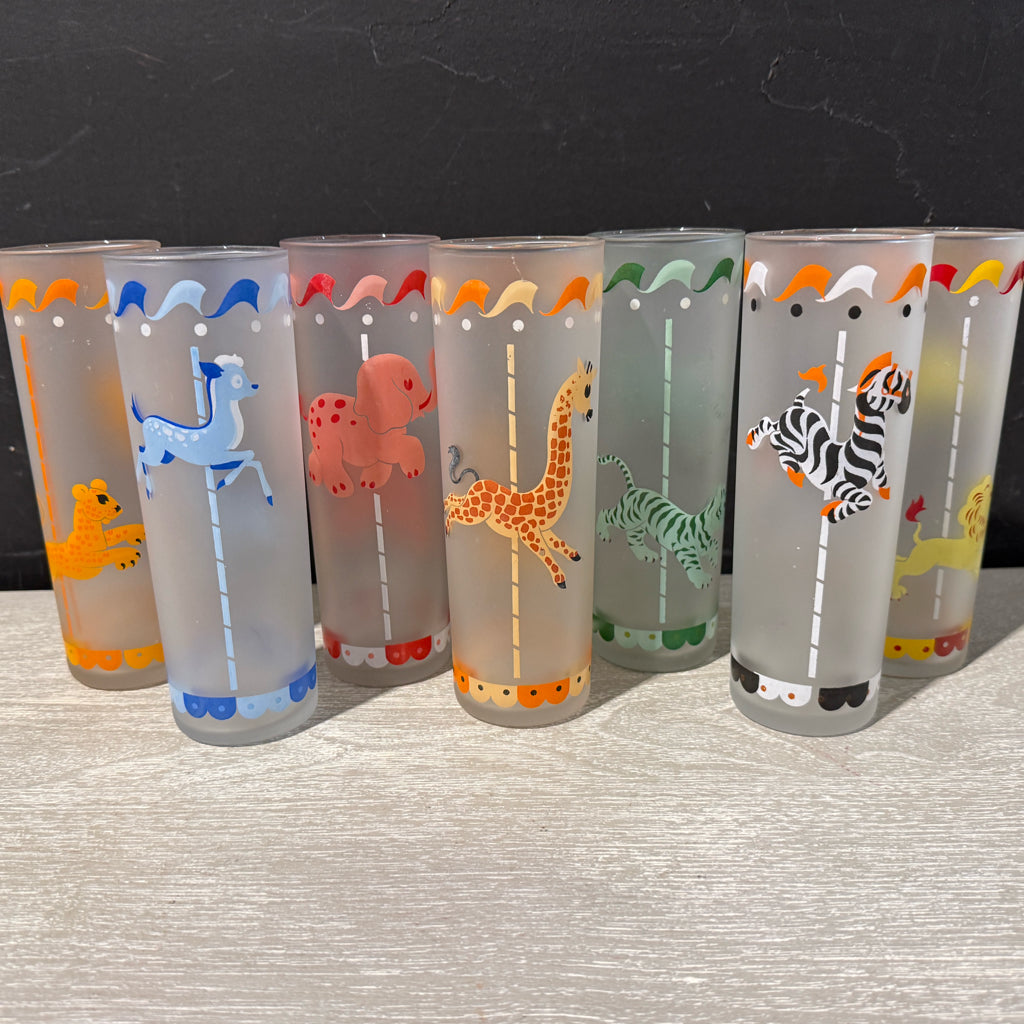 VTG Libby 'Merry Go Round' 7" cocktail glasses, set of 7