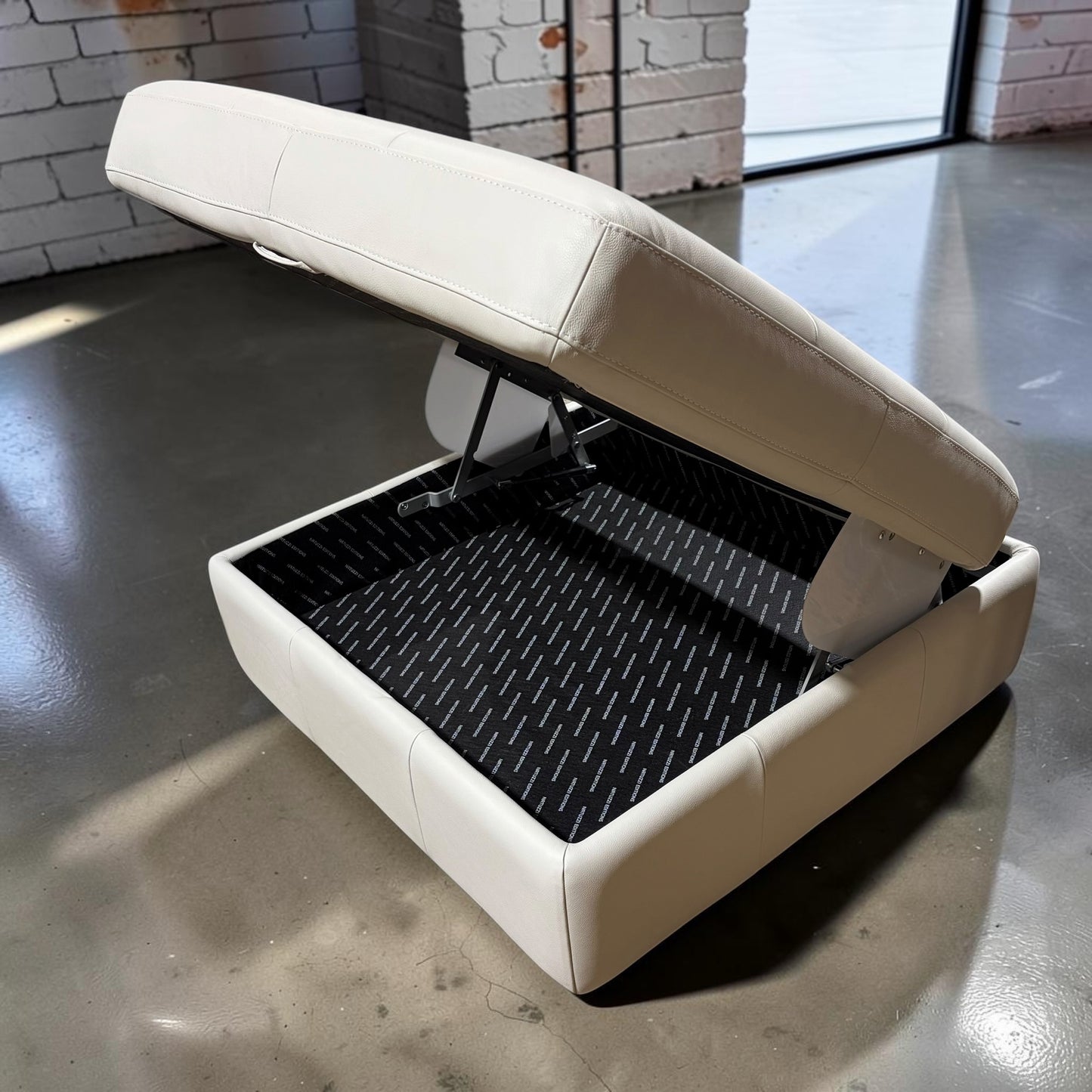 NEW Natuzzi Edition Off White Leather Storage Ottoman, 38"W x 38"D x 17"H