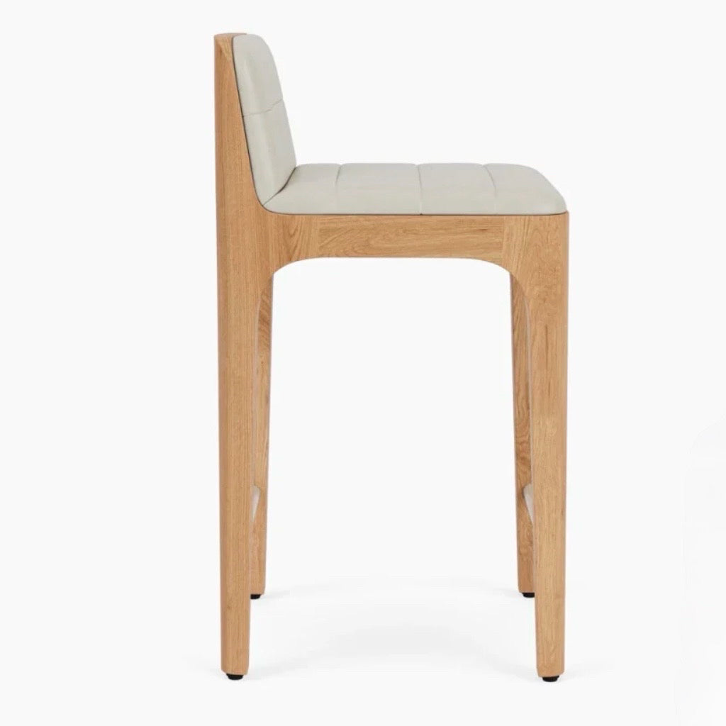 Canyon Counter Stool, Pearl Leather/ White Oak 21"W x 24"D x 35"H