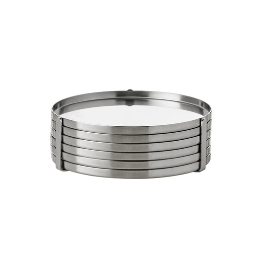 Set of 6 Stelton AJ Coasters, Stainless Steel, 3.3" Dia