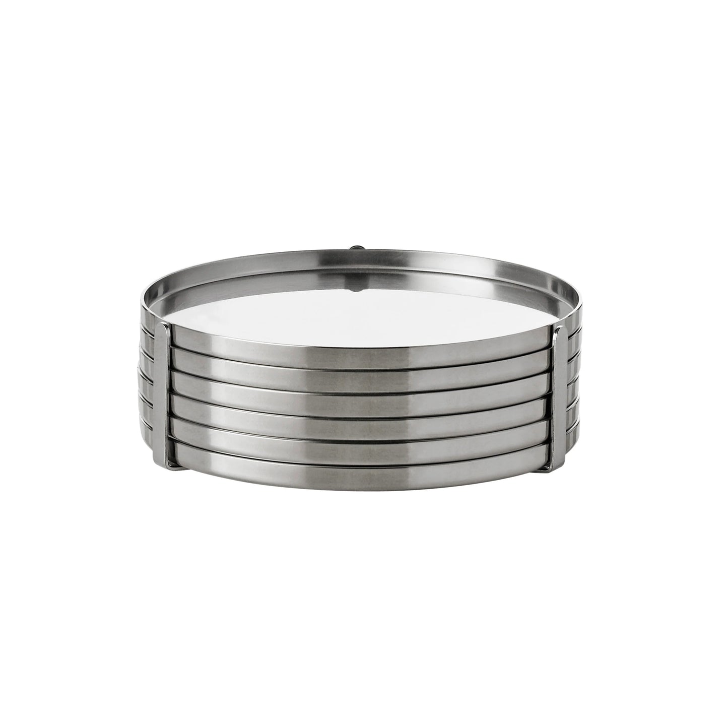 Set of 6 Stelton AJ Coasters, Stainless Steel, 3.3" Dia