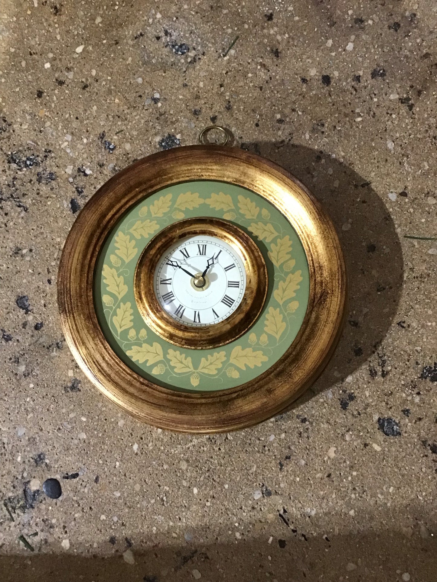 Faux French Charles X Tole Clock- Oak Leaves 7.5" Dia.