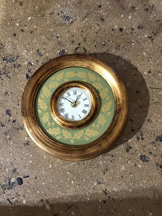 Faux French Charles X Tole Clock- Oak Leaves 7.5" Dia.