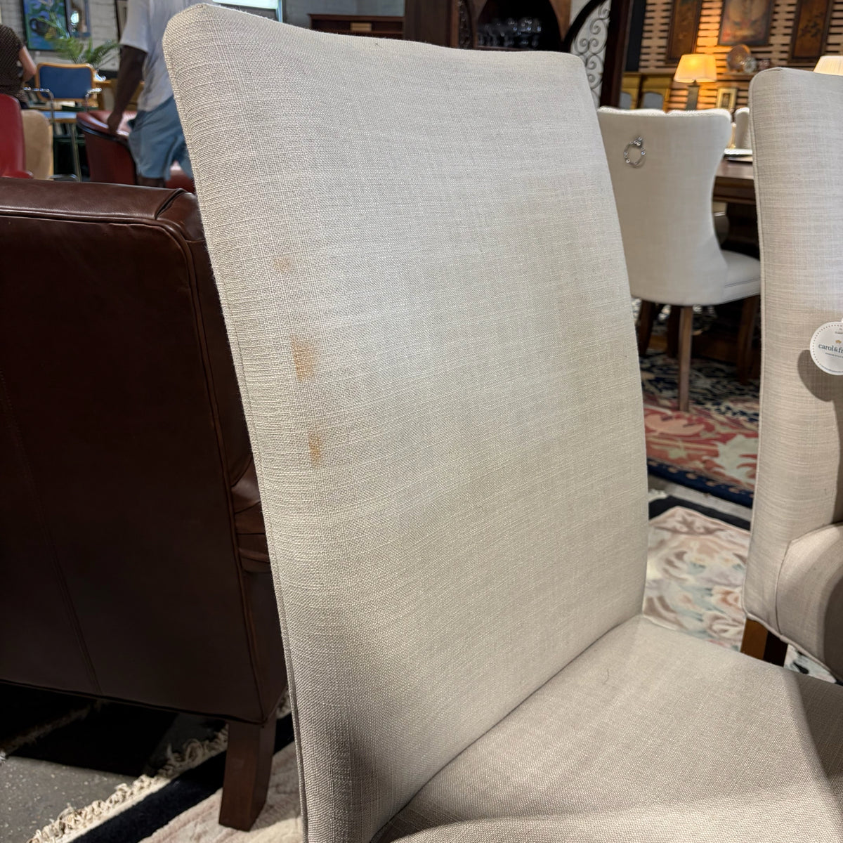 2 Upholstered Parsons Dining Chairs (AS IS)  Beige Linen, 21"W x 23"D x 40"H