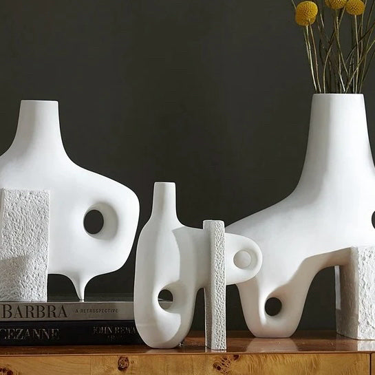 Paradox Small Vase, Jonathan Adler, White Porcelain, 10" W x 4" D x 7" H