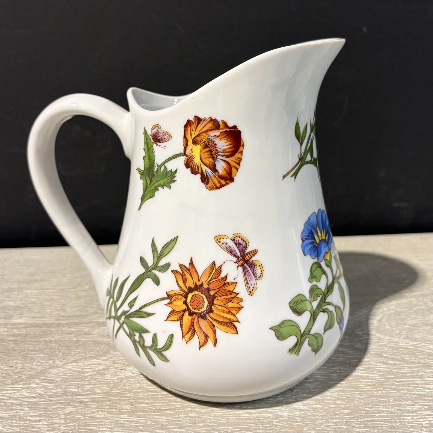 VTG Bia Cordon Bleu Floral Butterfly Pitcher, 7"W x 5.5"D x 7"H