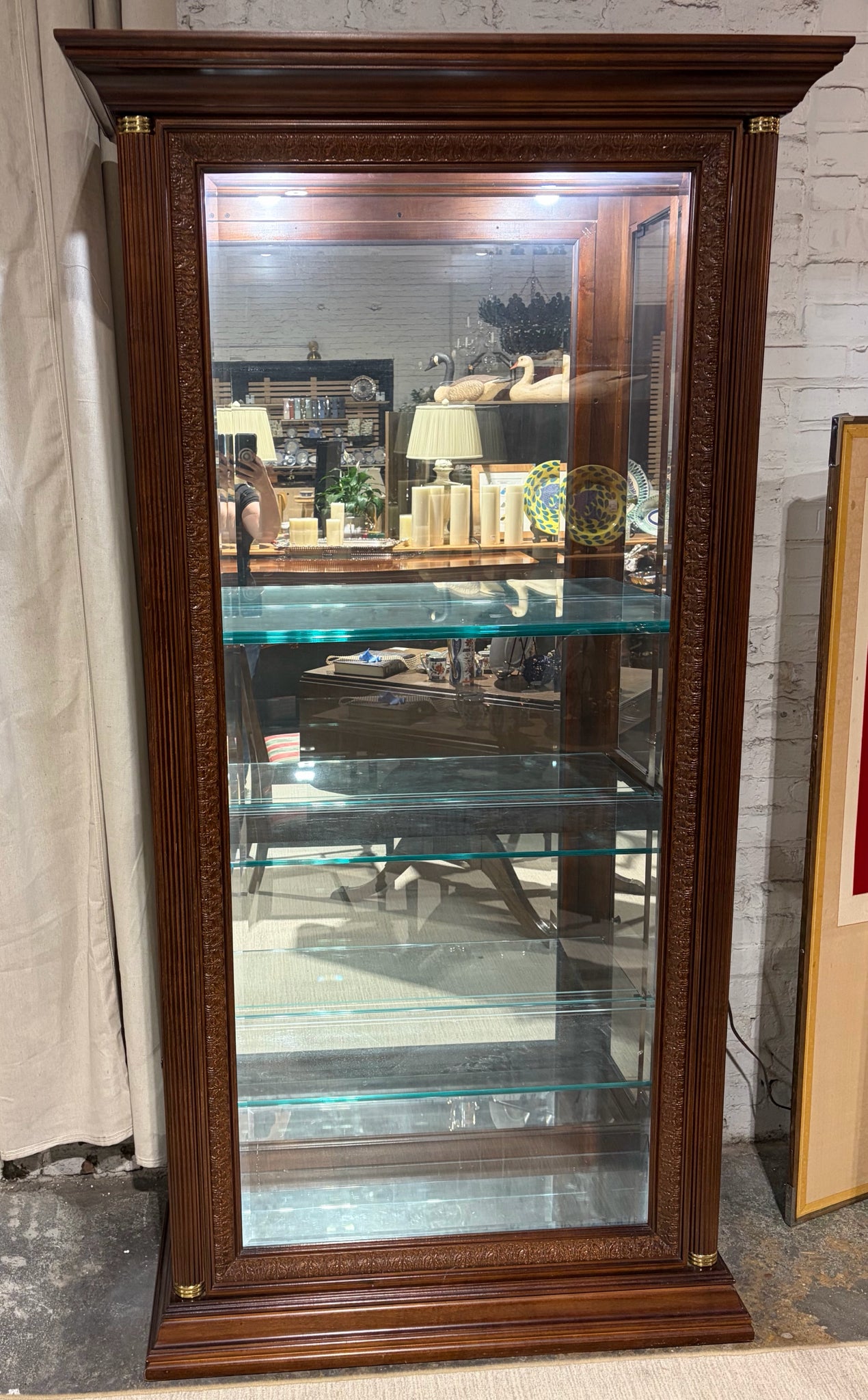 Illuminated Mirrored Back Cherry Curio,  Side Doors, 42"W x 17"D x 80.5"H