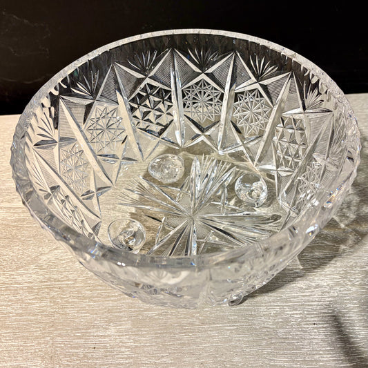 VTG Cut Crystal Footed Bowl, 8"W x 8"D x 5.5"H