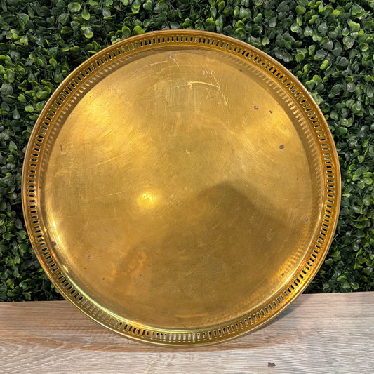 Vintage Round Brass Tray, 12"Dia x 1.25"H