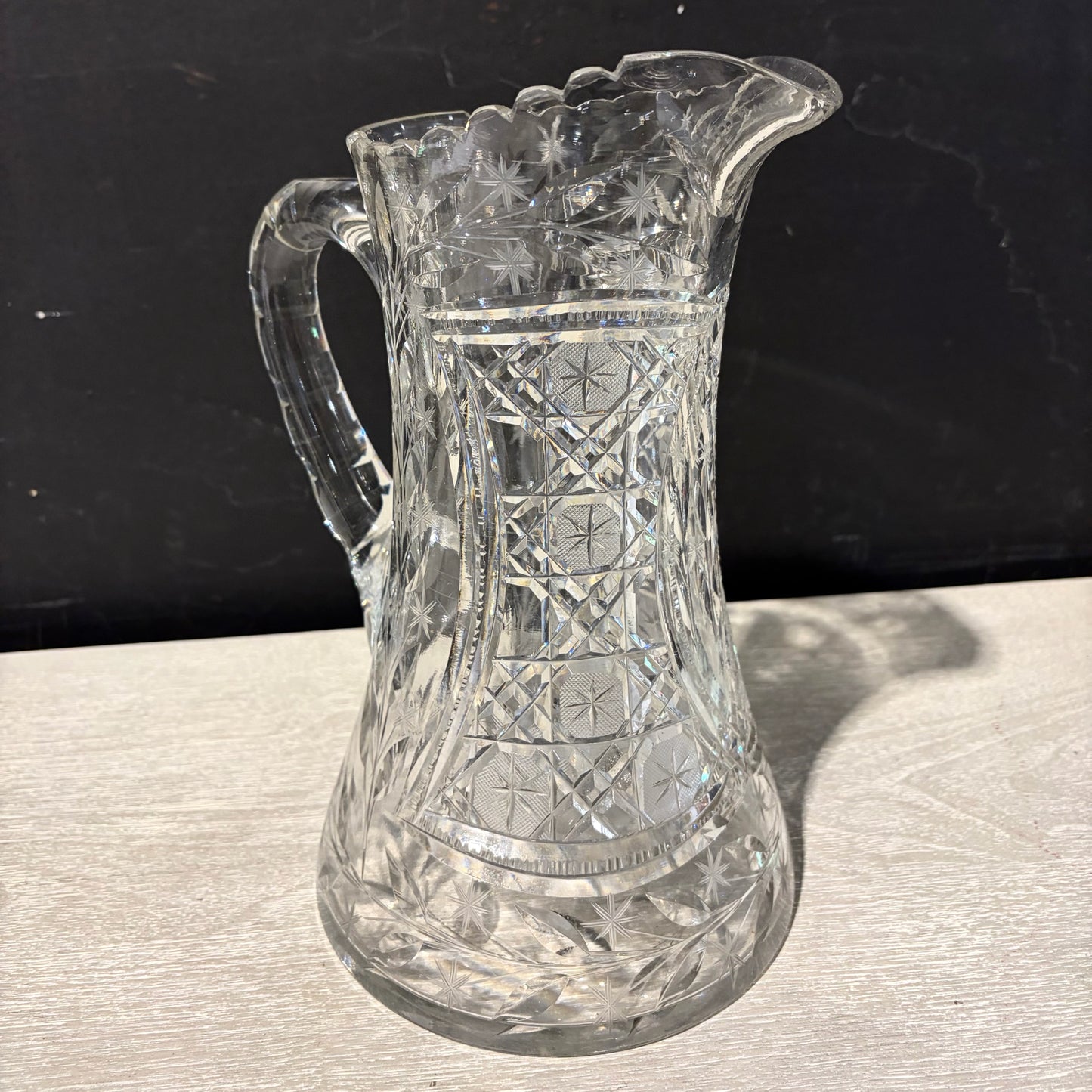 VTG American Brilliant Cut Glass Pitcher, 8"W x 6.5"D x 10.75"H
