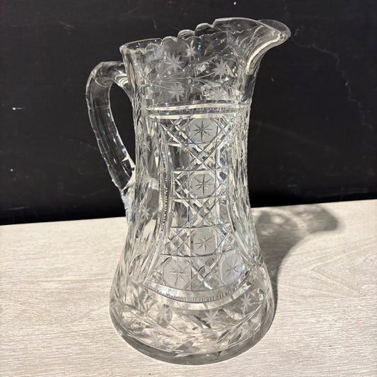 VTG American Brilliant Cut Glass Pitcher, 8"W x 6.5"D x 10.75"H
