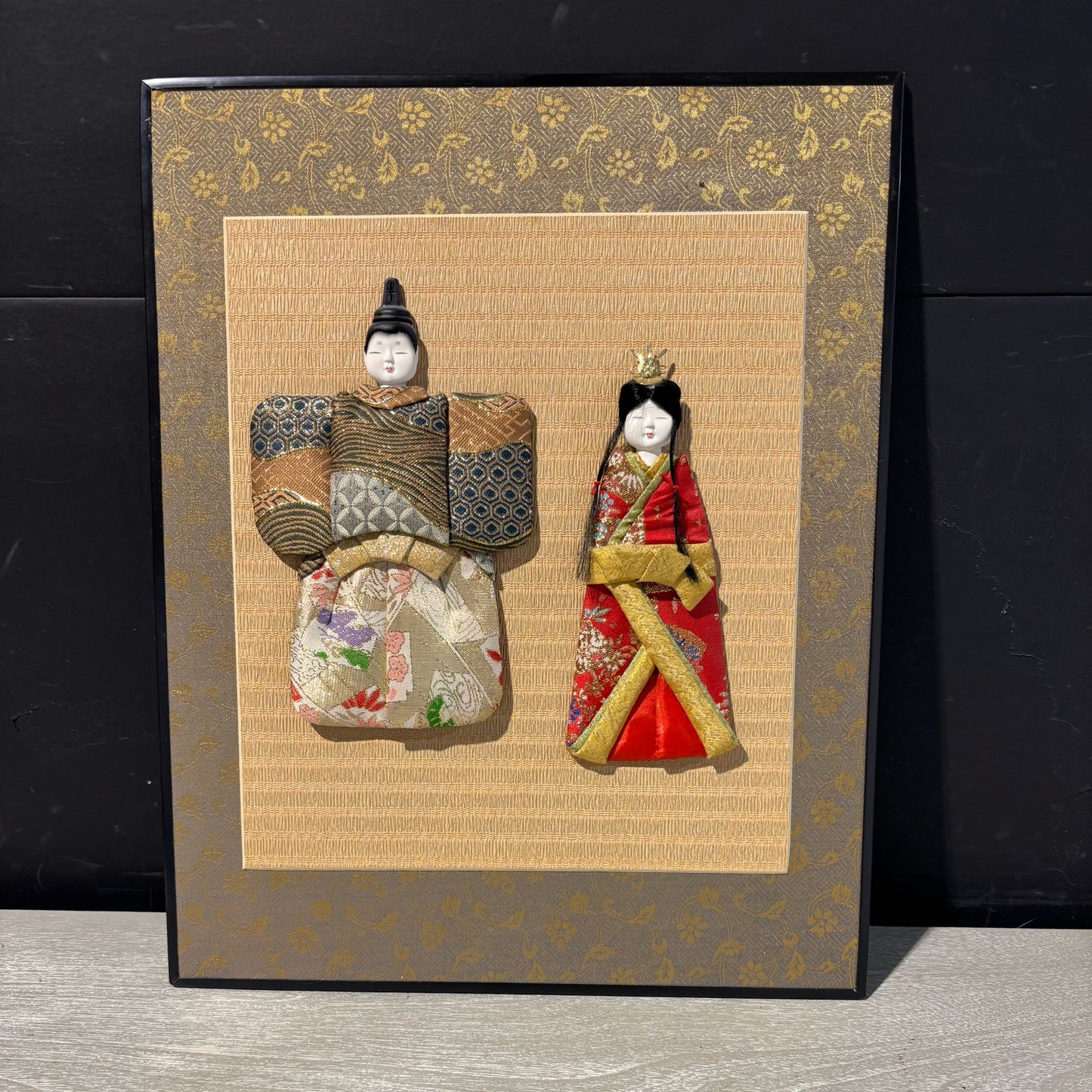 Framed Japanese Hina Dolls 14" W x 17.25" H