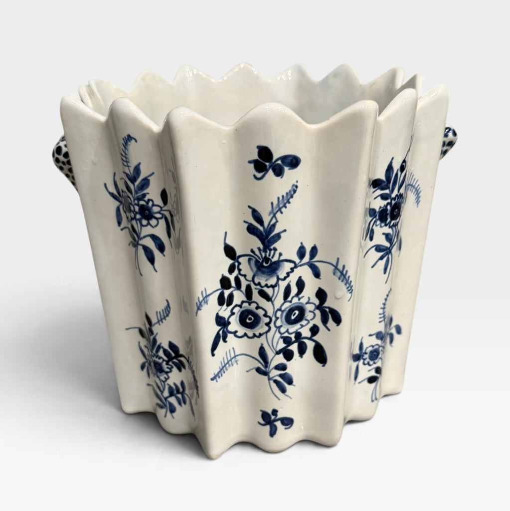 French handpainted cachepot, blue/white, 7"Dia x 6"H