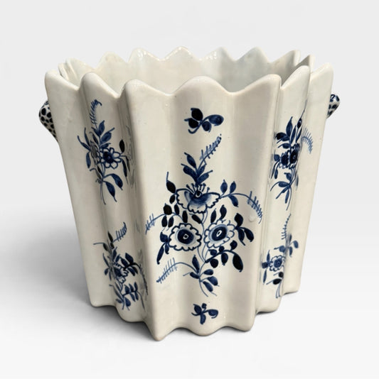 French handpainted cachepot, blue/white, 7"Dia x 6"H