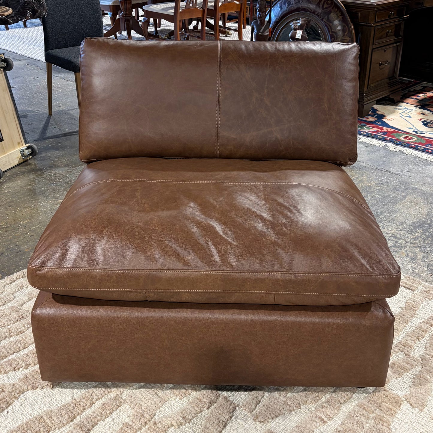 Armless Leather Chair, Caramel, 40"W x 41"D x 36"H