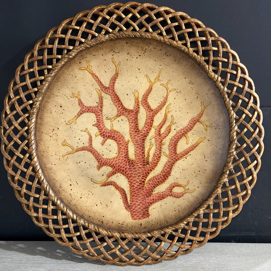 Round Coral Hanging Plate w/Woven Border, 22.5"DIA x 1.75"D
