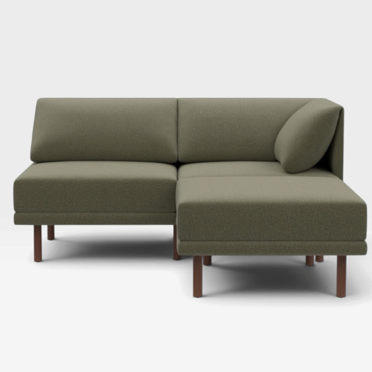 Range 3-Piece Open Sectional Lounger, Moss Green, Walnut