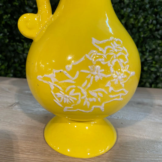 Vintage Tall Yellow Pitcher, 13"H x 7"W x 5.5"D