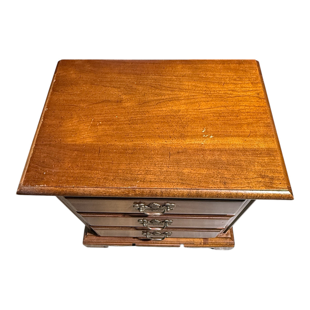 Traditional 3 drawer side table, maple, 22"W x 15" D x 25"H