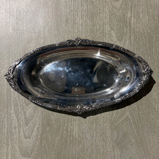 Oblong Silverplate Server w/Floral Design, 15"W x 8"L