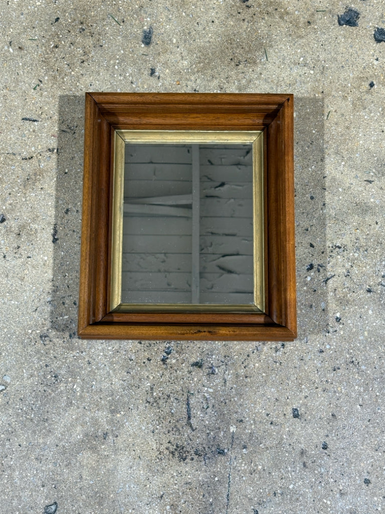 Antique rectangular walnut/gold mirror, 12"W x 14"H x 2"D