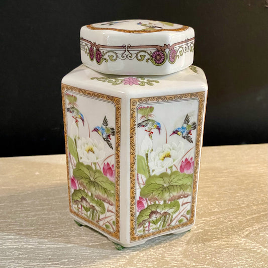 Andrea Sadek Ginger Jar, Hummingbirds, 5.25"H x 4"Dia