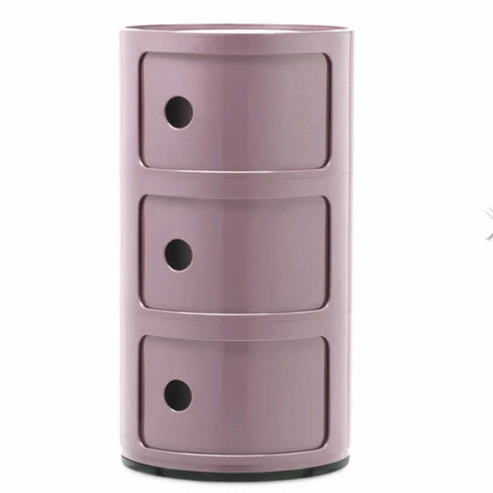 Kartell Componibili 3-Door Round Storage Unit, Mauve Glossy, 12.6"Dia x 23.75"H