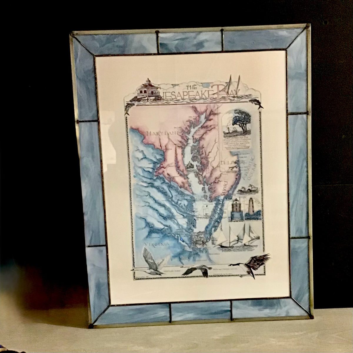 Chesapeake Bay Map / Stained Glass Frame 22.5W x 28.5"H